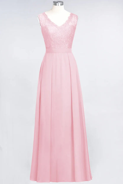 A-Line V-Neck Sleeveless Floor-Length Chiffon Bridesmaid Dress