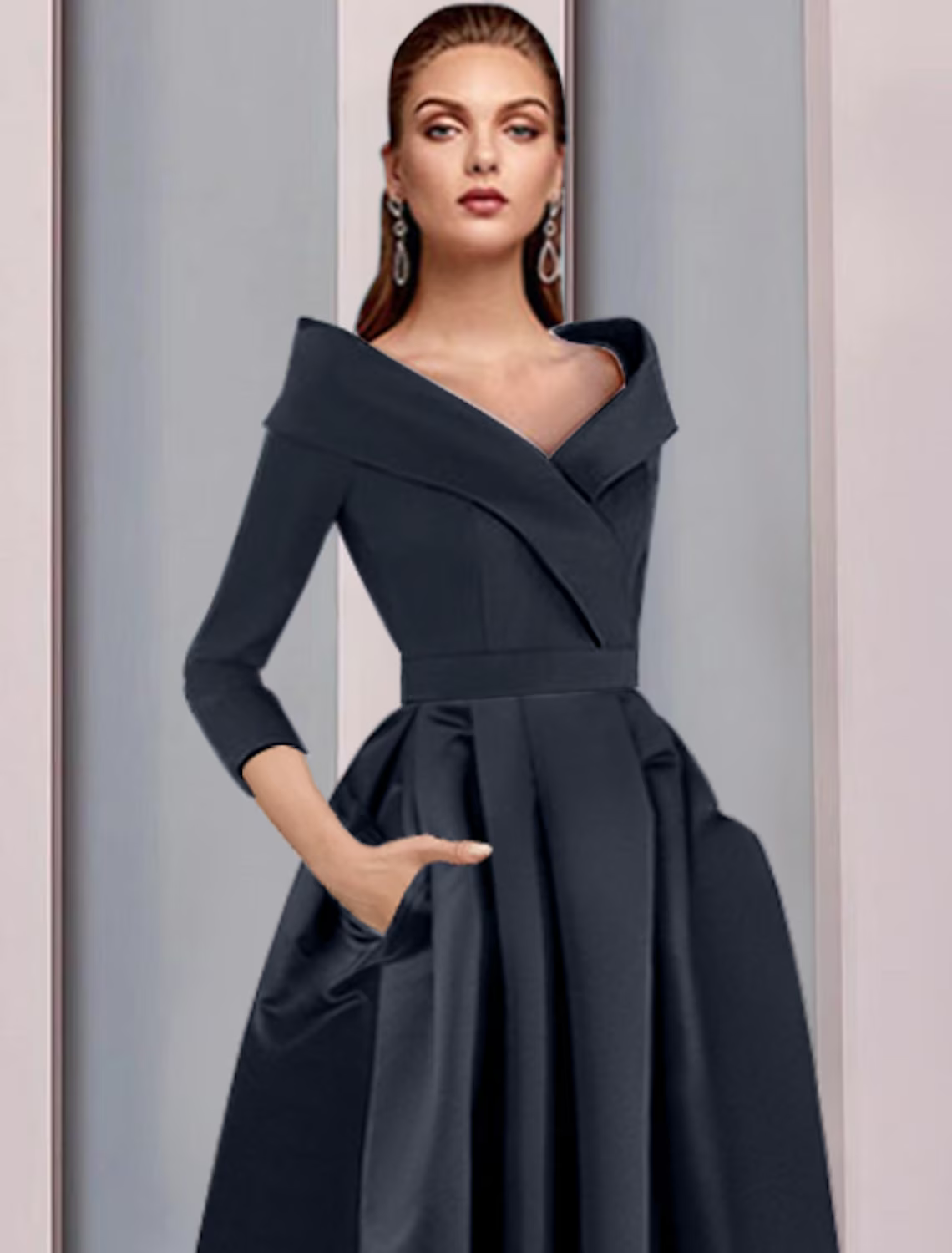 A-Line Mother of the Bride Dress Elegant High Low Sweet Strap Asymmetrical Satin Sleeve with Pleat