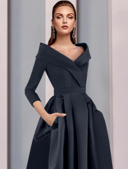 A-Line Mother of the Bride Dress Elegant High Low Sweet Strap Asymmetrical Satin Sleeve with Pleat