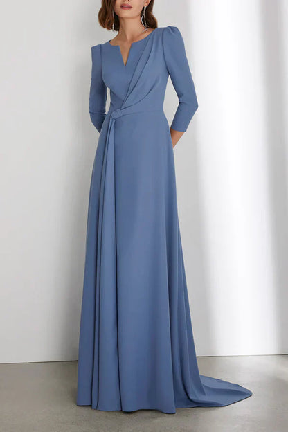 Simple A-line 3/4 sleeve Empire with train mother of the bride dresses