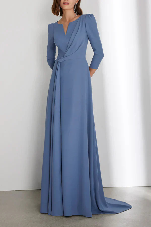 Simple A-line 3/4 sleeve Empire with train mother of the bride dresses