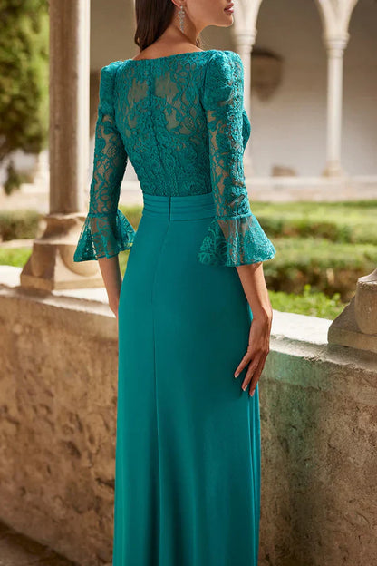 Elegant and luxurious V-neck 3/4 sleeve waistband mother of the bride dresses