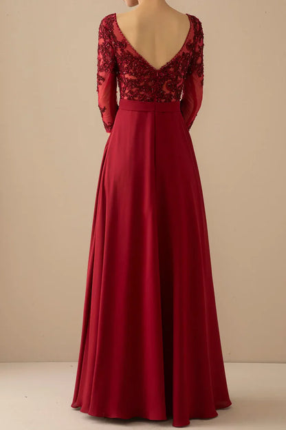 A-line Illusion Sleeves Mother of the Bride Dress