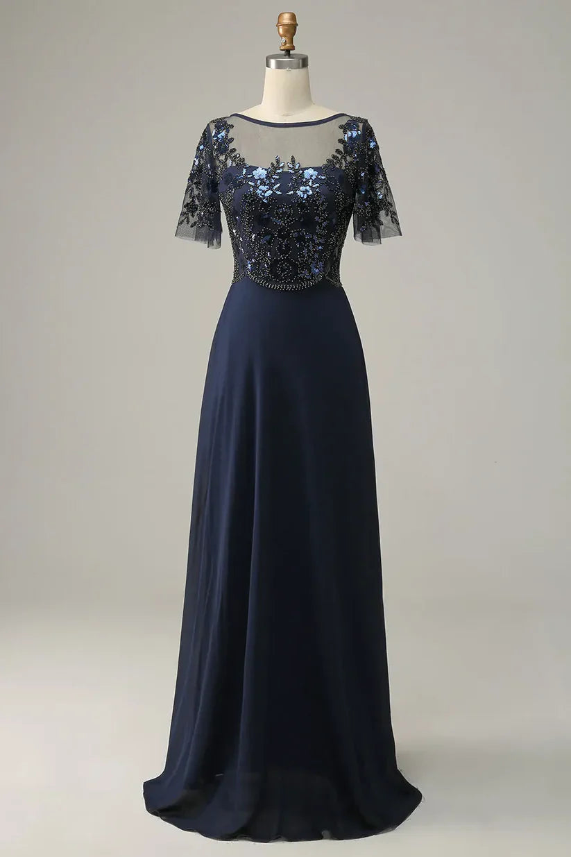 A-line Appliques Sequin Mother of Bride Dress