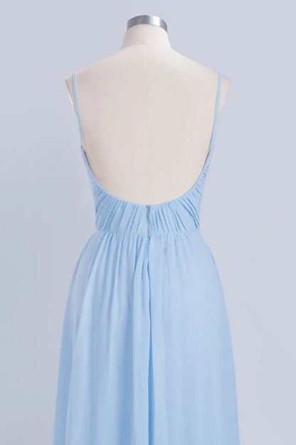 Long A-Line V-Neck Spaghetti Straps Floor-Length Chiffon Bridesmaid Dresses