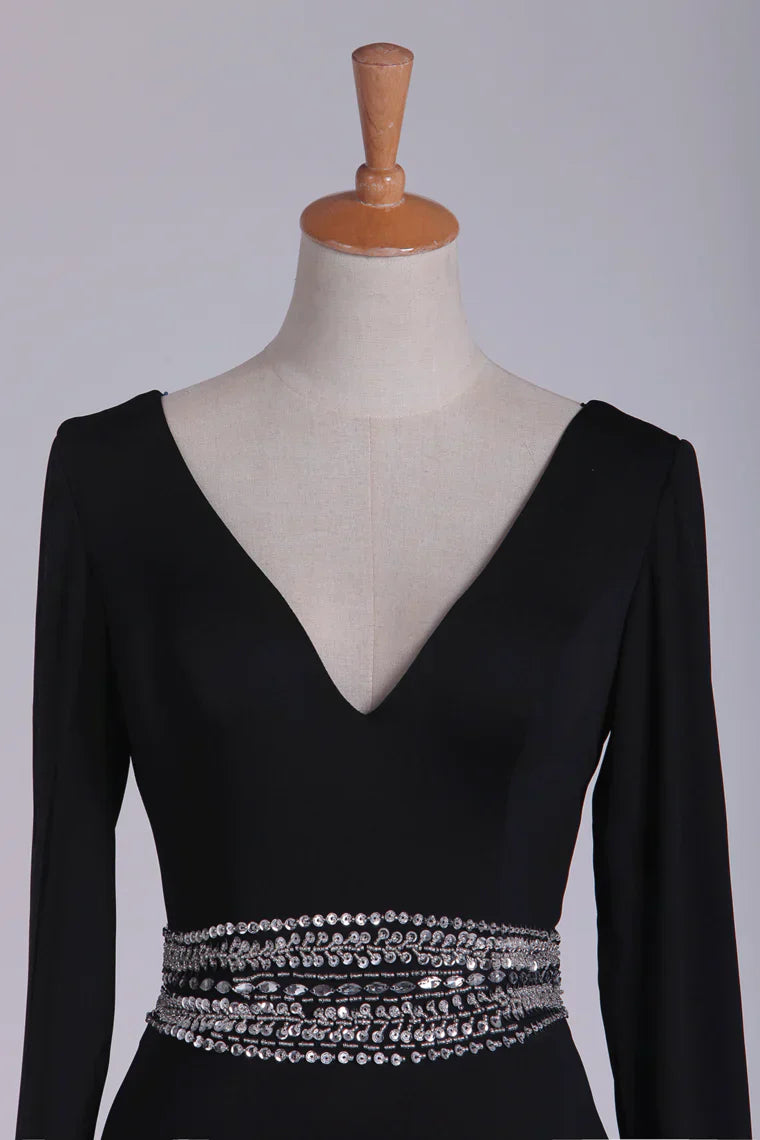 Sleeves V Neck Sexy Open Back Long Beading Mother Of The Bride Dresses