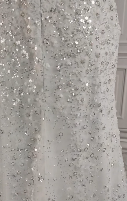 Gorgeous White Glittering Sequin Beaded Sweetheart A-Line Long Prom Dress Party Dress Evening Dress HZ1024