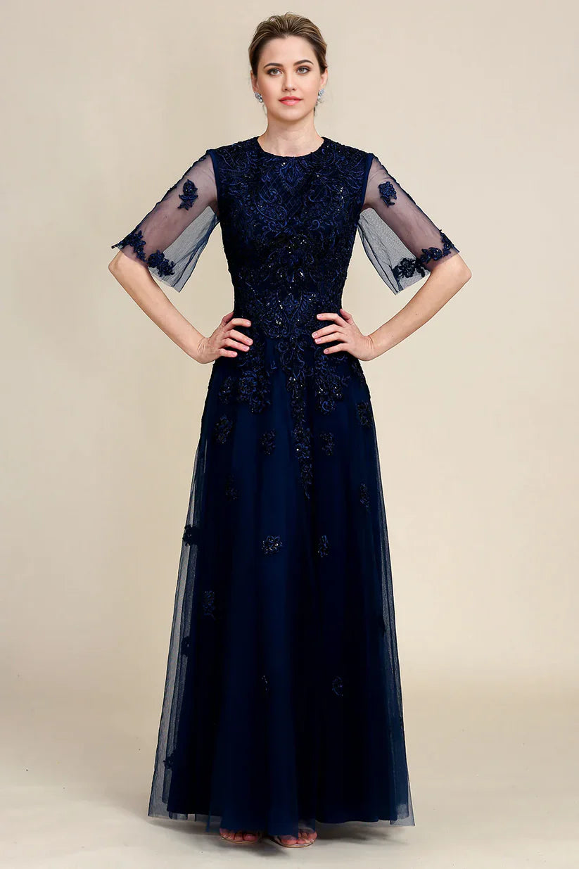 A-line Sparkly Beaded Mother of the Bride Dress with Lace