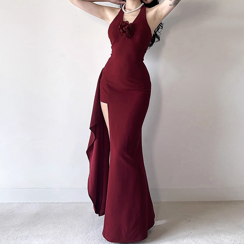 New Sexy Red Halter Dress Elegant Party Evening Dress HZ1024