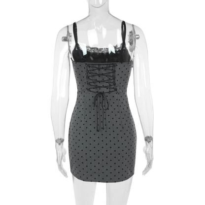 Vintage Gray Dot Pattern Spaghetti Strap Sheath Short Summer Dresses Party Dress Homecoming Dress HZ1024