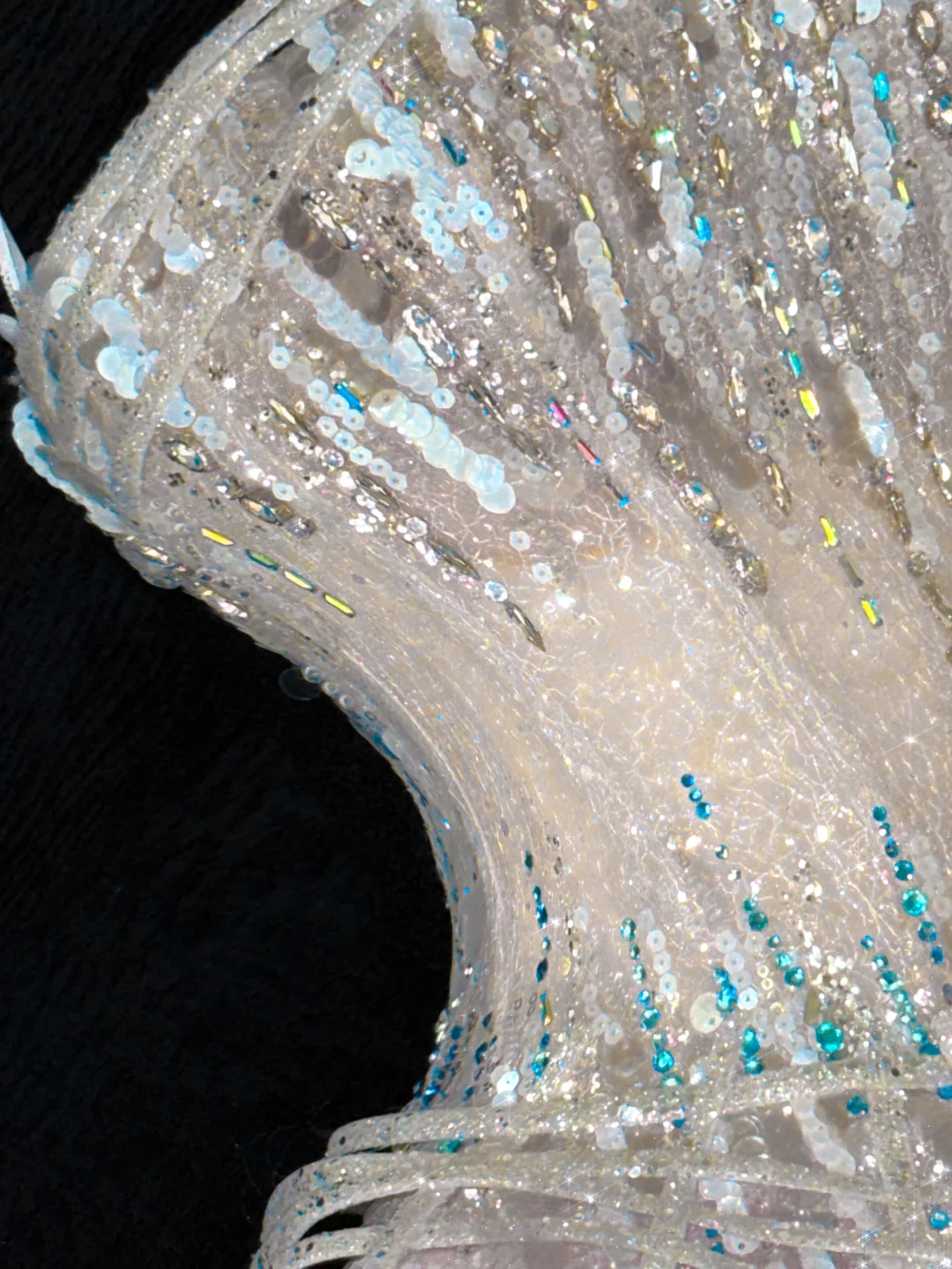 Gorgeous Sparkling Blue Sequin A-Line Elegant Chiffon Evening Dress Prom Dresses Ball Gown HZ1024