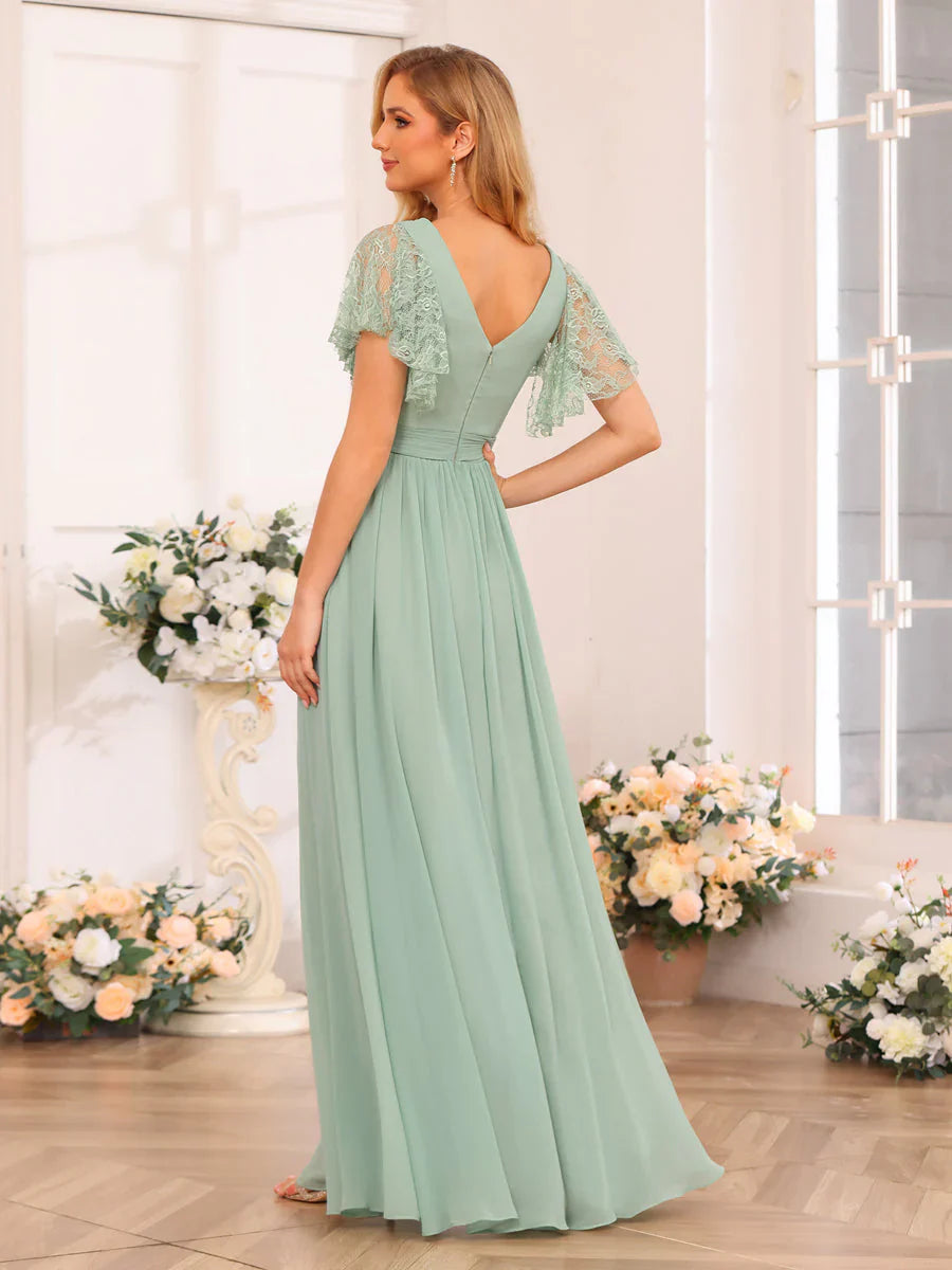 Aimishang A-Line/Princess V-Neck Long Wedding Party Dresses With Split Side