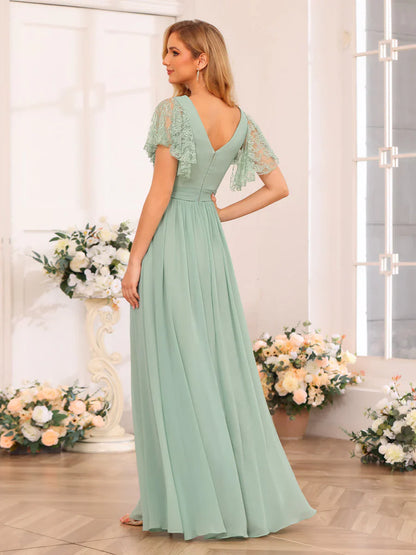 Aimishang A-Line/Princess V-Neck Long Wedding Party Dresses With Split Side
