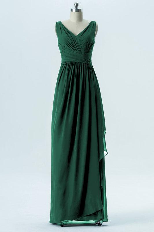 Hunter Green Chiffon Sleeveless Ruffled Bridesmaid Dress