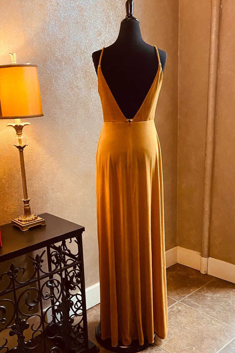 Burnt Orange Velvet Backless Long Bridesmaid Dress