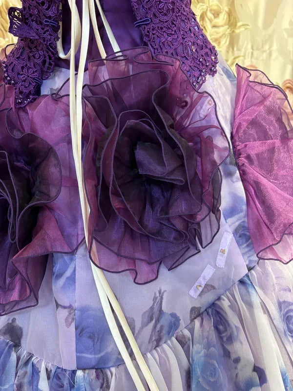 Gorgeous Lilac Floral Spaghetti Strap Chiffon Sweet 16 Quinceanera A-Line Evening Dress Ball Gown HZ1024