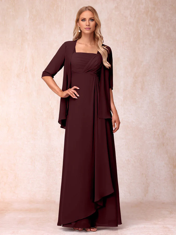 A-line princess sleeveless lotus leaf side length design mother of the bride dress