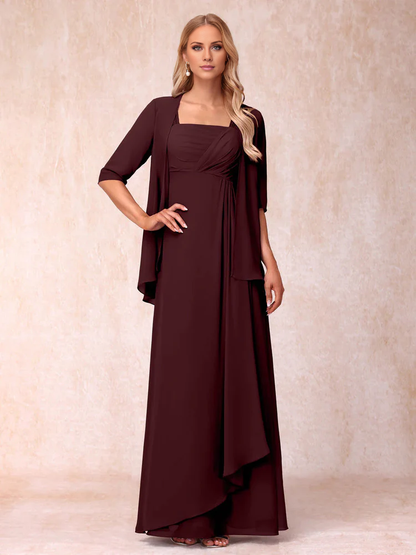 A-line princess sleeveless lotus leaf side length design mother of the bride dress