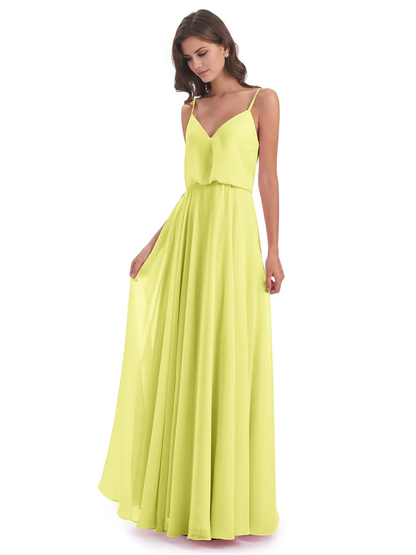 Simple slim shoulder chiffon and floor length bridesmaid dress