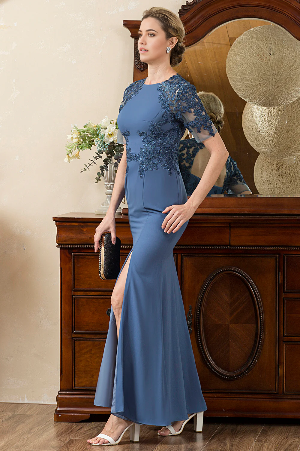 Mermaid Open Back Mother of the Bride Dress with Slit