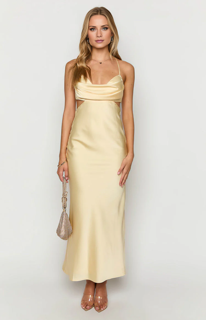 Jimiss collar neckline thin shoulder strap backless satin long Prom dress