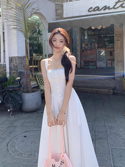 Retro Fashion Floral Design Beach Holiday A-line Spaghetti Strap Dress HZ1024