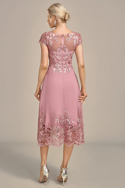 A-Line Tea-Length Mother of the Bride Dress With Sequins