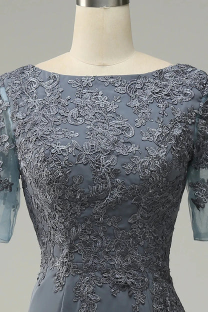 Grey satin decal bridal mother dress