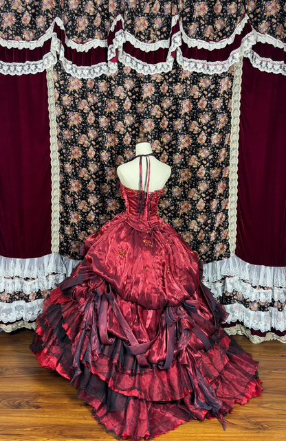 Gorgeous Burgundy Satin Sweet 16 Quinceanera Strapless A-Line Floor-length Prom Dress Birthday Dress Evening Dress Ball Gown HZ1024