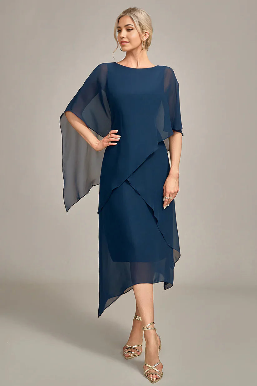 A Line Round Neck Sequin Mother of Bride Dress With Appliques