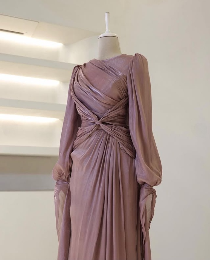 Modest Long Sleeves Sheath Chiffon Elegant Long Formal Party Dress, HZ0319