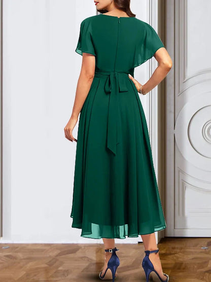 A-line/Princess Chiffon V-neck Short sleeved mother of the bride dress