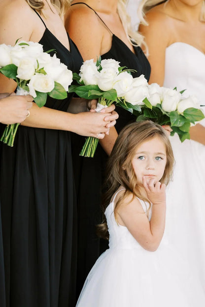 A-line Straps Black V-Neck Long Bridesmaid Dress/Formal Women's Dresses