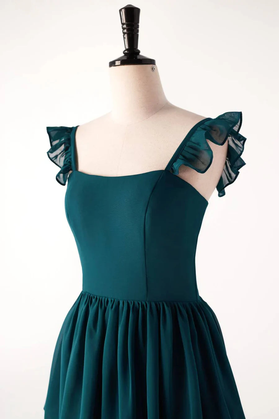 Straps Dark Blue Ruffle Long Bridesmaid Dress