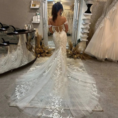 Off The Shoulder Mermaid Wedding Dresses for Bride Appliques