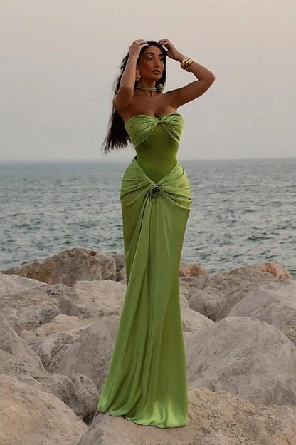 Modest Mermaid Sweetheart Sage Green Long Satin Prom Dresses Evening Dress HZ1024
