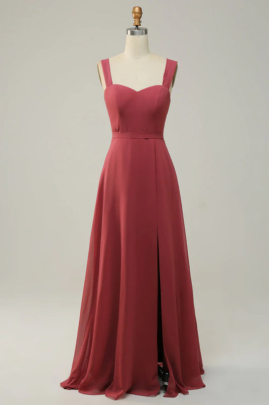 Sweetheart slit sleeveless long bridesmaid dress