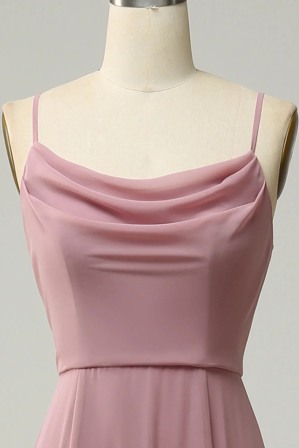 Thin shoulder strap A-line sleeveless long bridesmaid dress