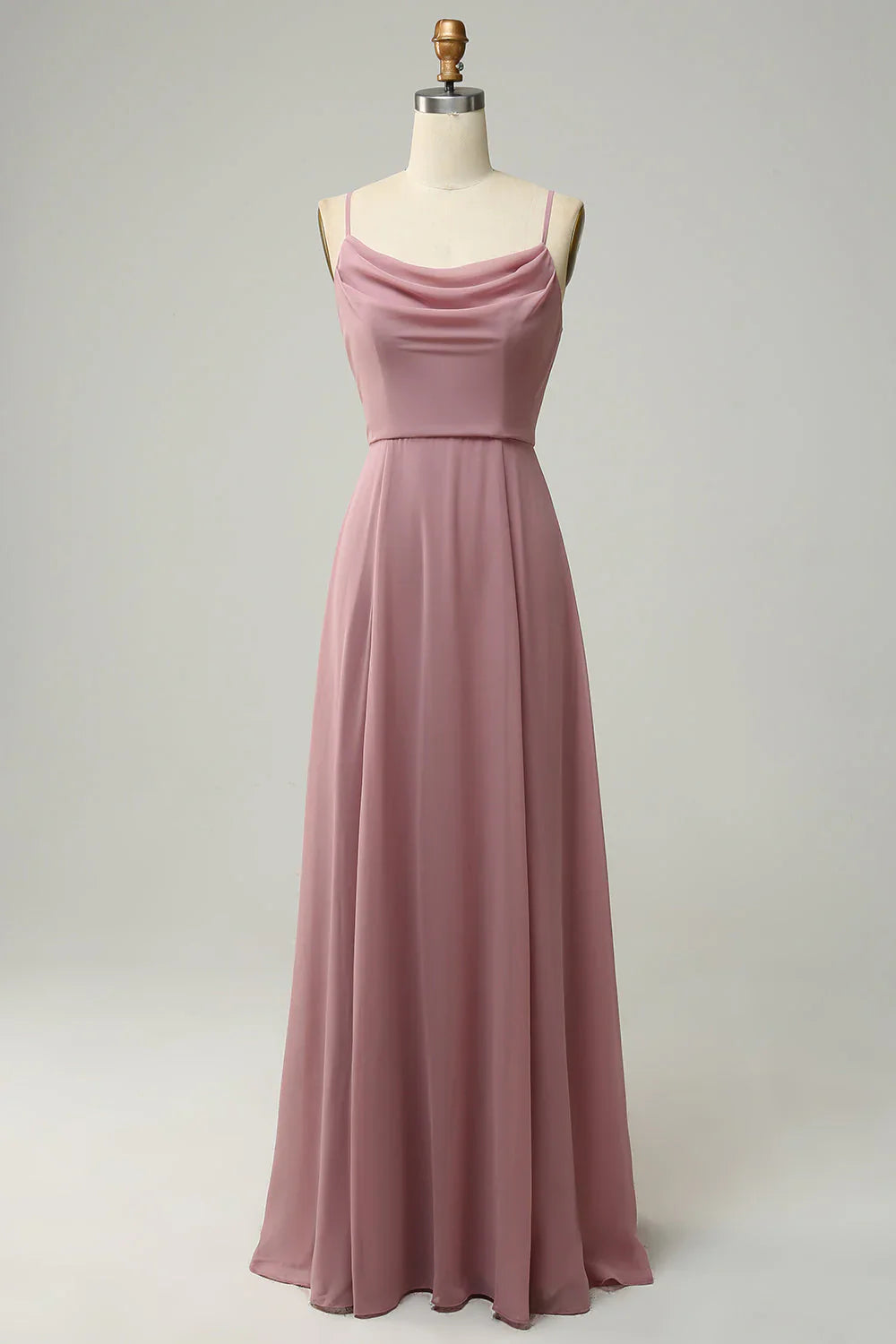 Thin shoulder strap A-line sleeveless long bridesmaid dress