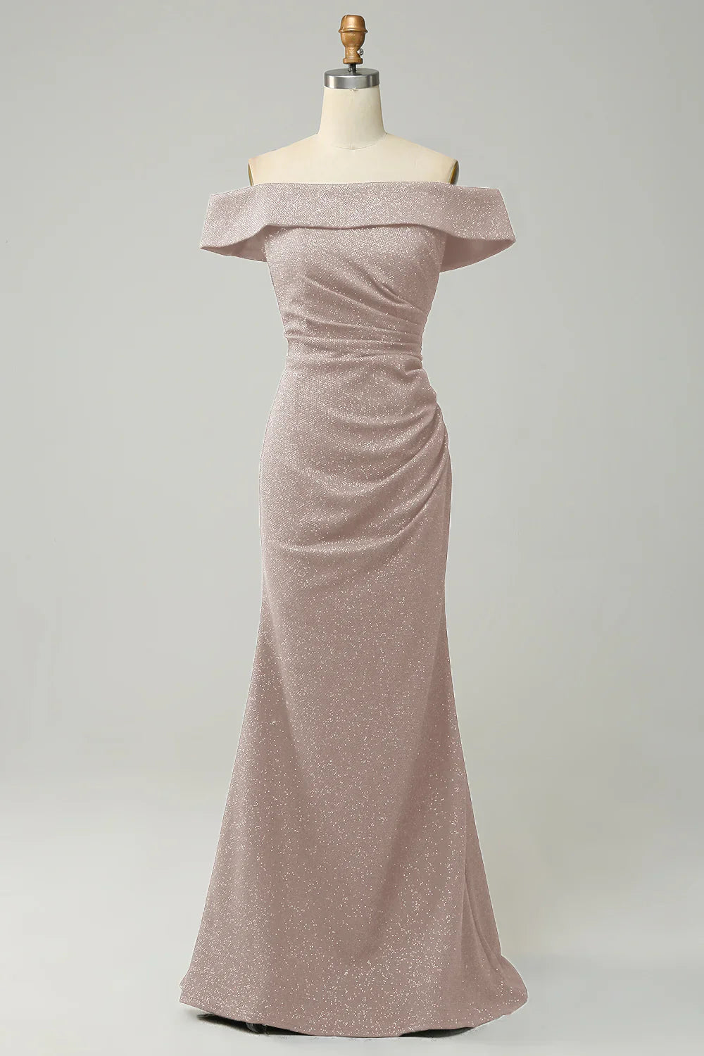 Navy Blue Off Shoulder Shining Tight Bridesmaid Dress