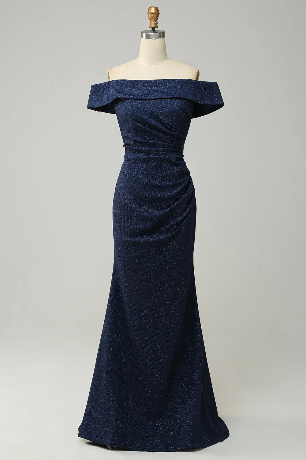 Navy Blue Off Shoulder Shining Tight Bridesmaid Dress