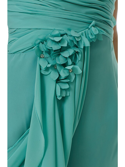 Sweetheart Neckline  Strapless Knee Length Chiffon Bridesmaid Dress with Criss Cross  Side Draping  Flower