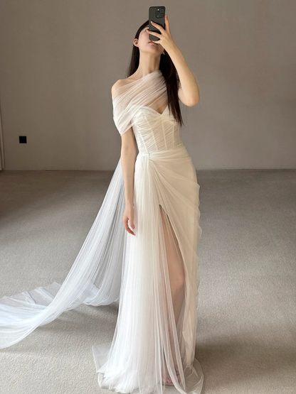 Beautiful Mermaid Long Wedding Dress with Slit Evening Gowns Formal Weddings