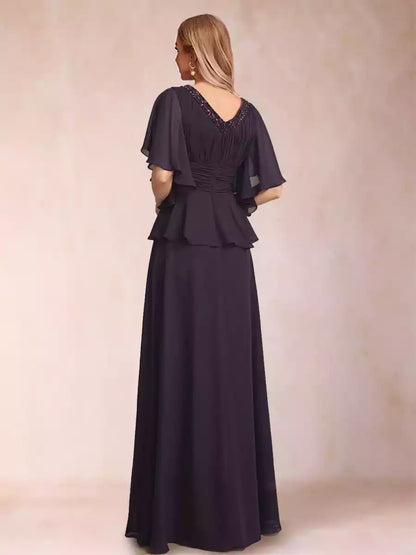 A charming A-line/princess V-neck half cuff bead decoration Mother of the Bride Dresses