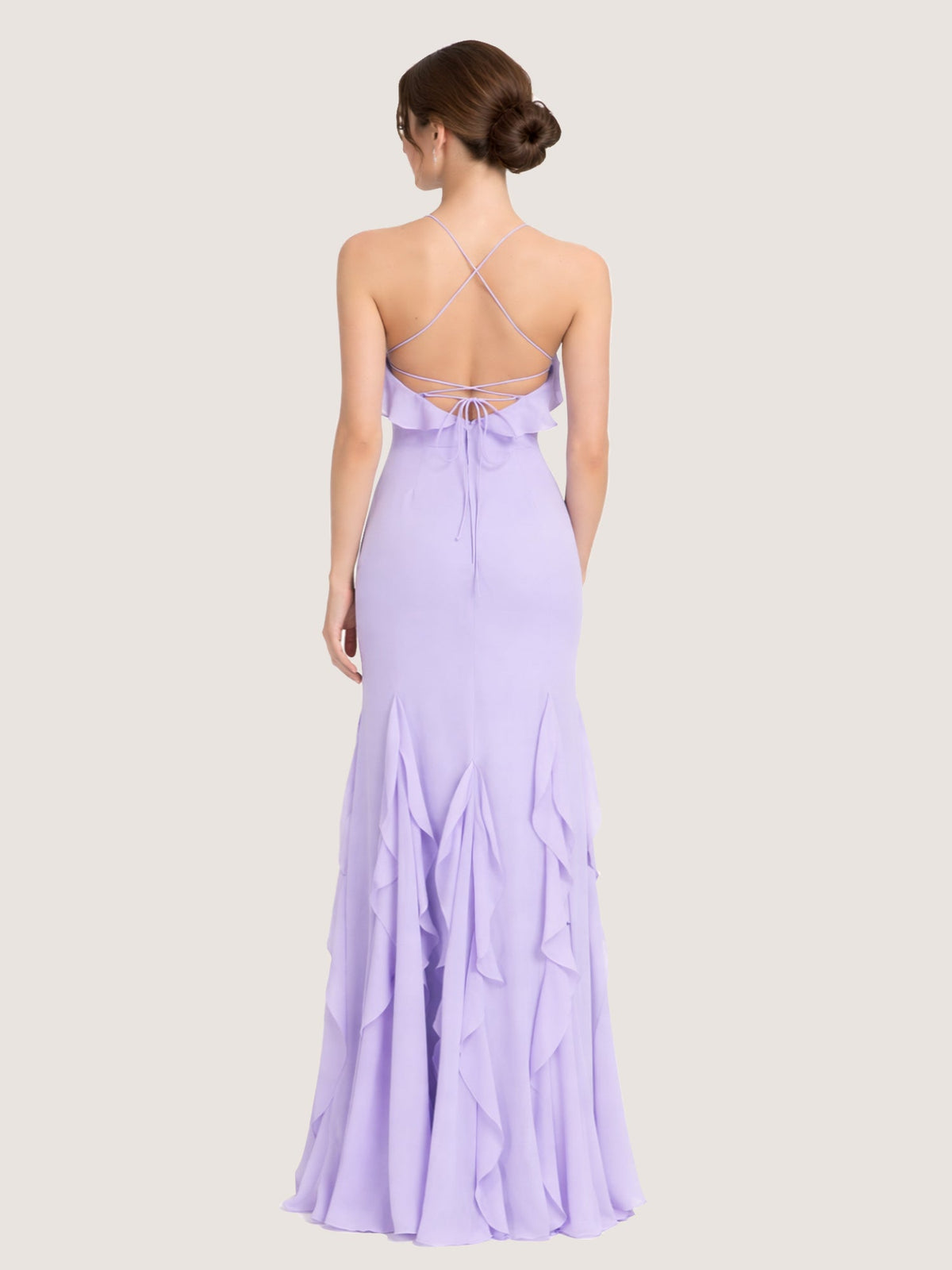 Criss-Cross Lace-Up Back Chiffon Dress with Ruffles Lilac
