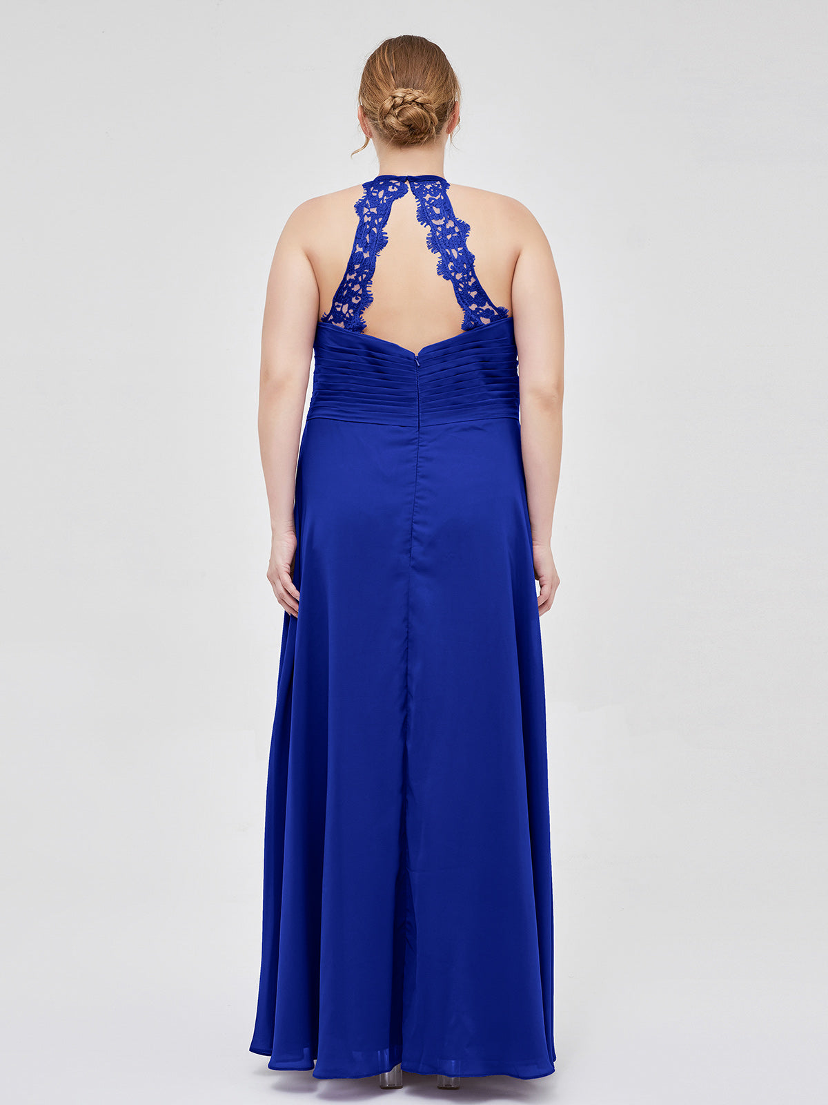 Halter Chiffon Long Gown With Lace Strap Royal Blue