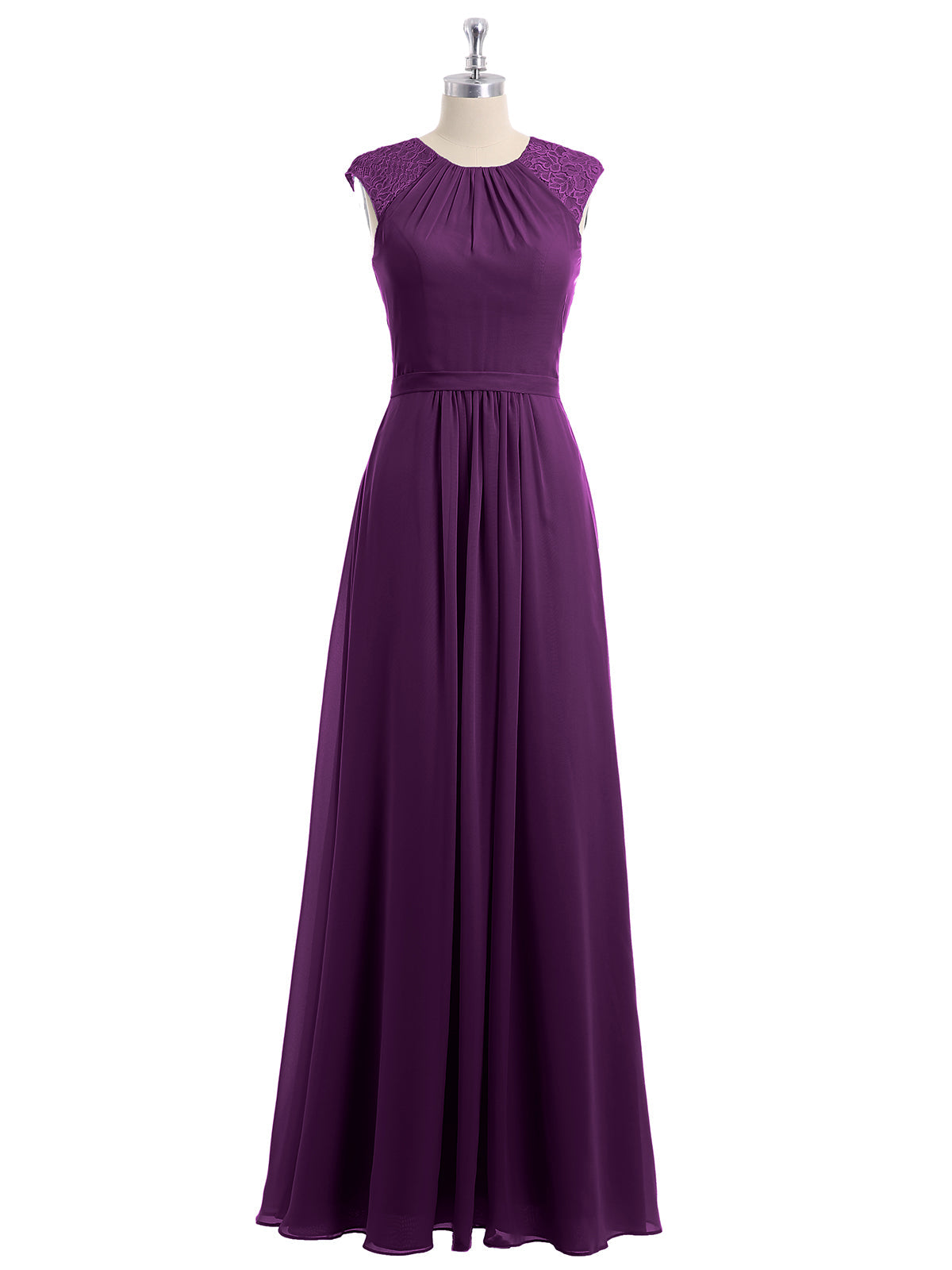 Chiffon and Lace Open Back Full Length Dress Grape