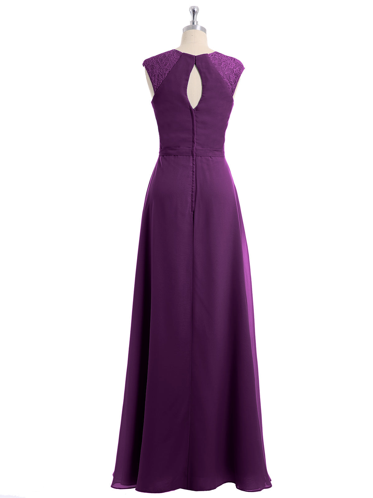 Chiffon and Lace Open Back Full Length Dress Grape