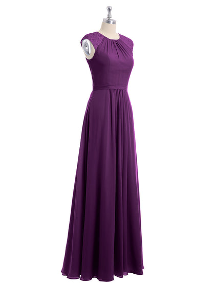 Chiffon and Lace Open Back Full Length Dress Grape