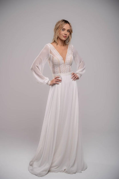 Simple Wedding Dressboho Bridal Dressrustic Wedding Dress Long Sleeves Wedding Unique Wedding Dress Boho Maxi Dress